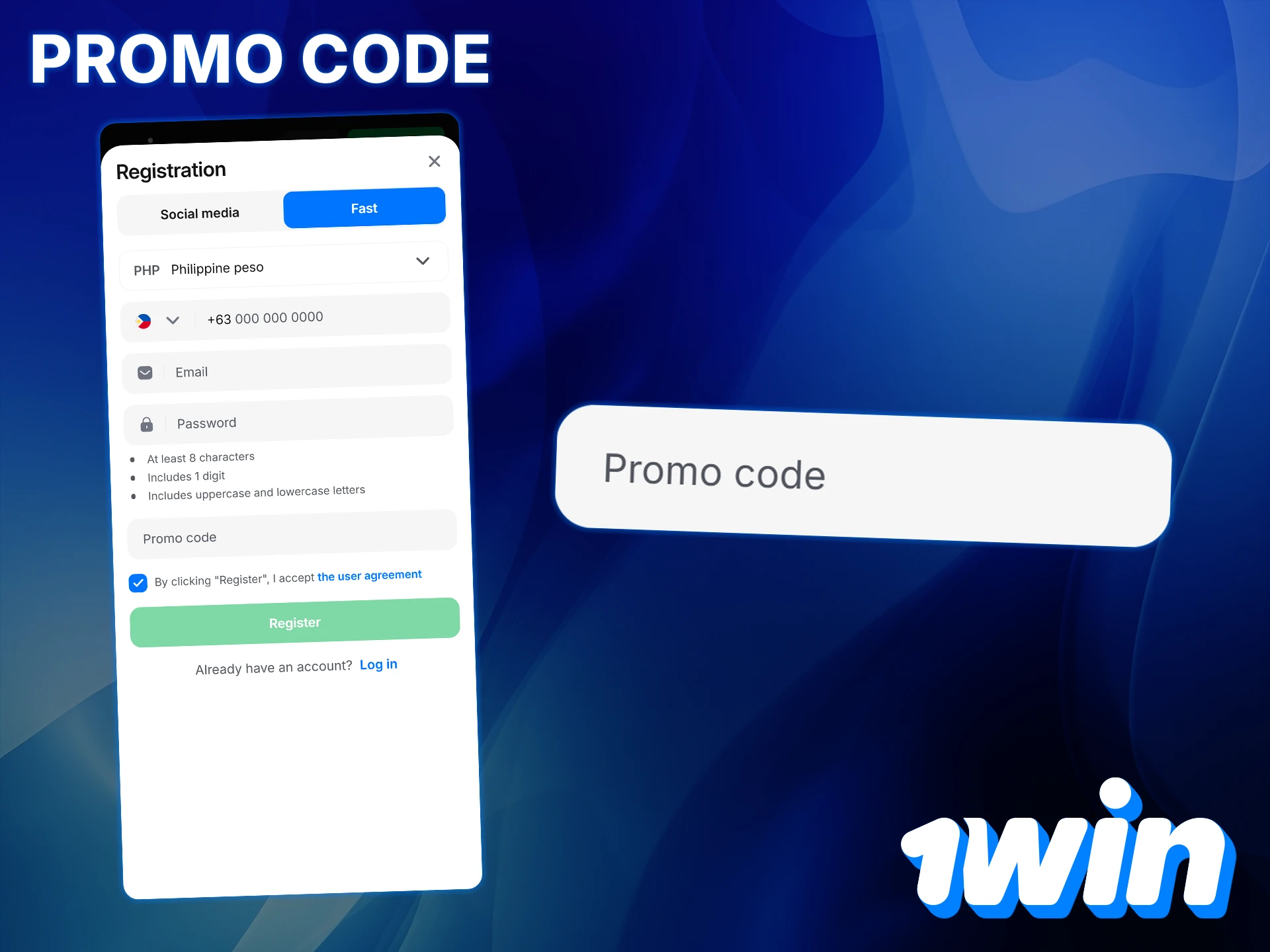 Activate a 1Win promo code during registration.