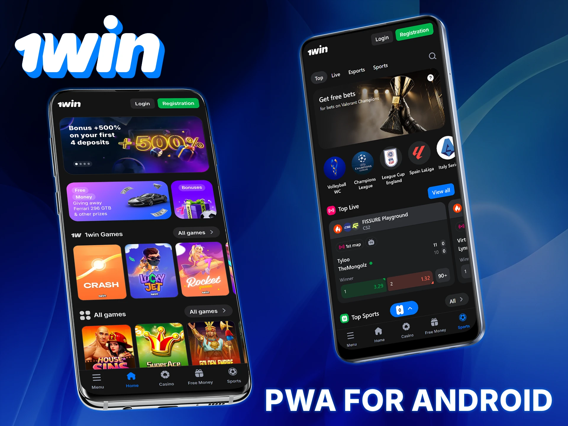 Use PWA 1Win for Android without downloading or installing.