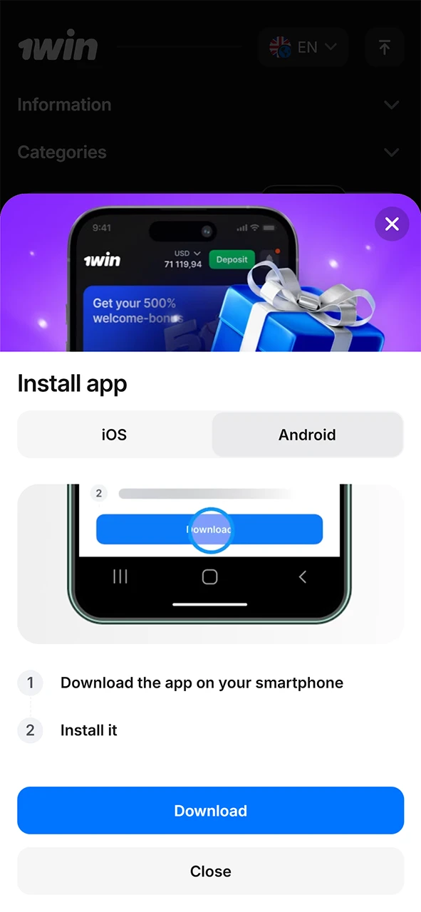Install the 1Win app for Android or iOS to play Aviator on the go.