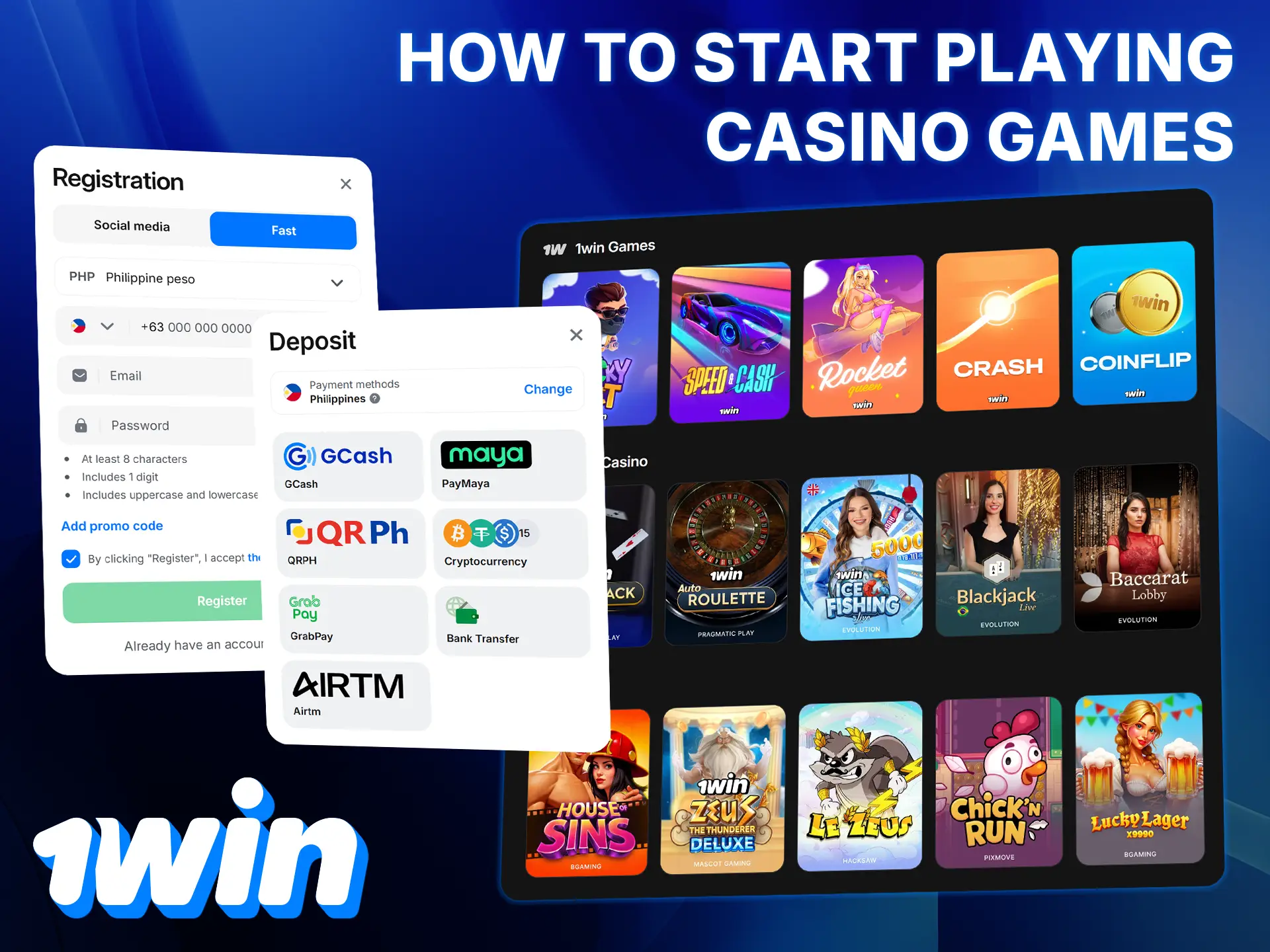 Create an account and fund it to start playing at 1Win.