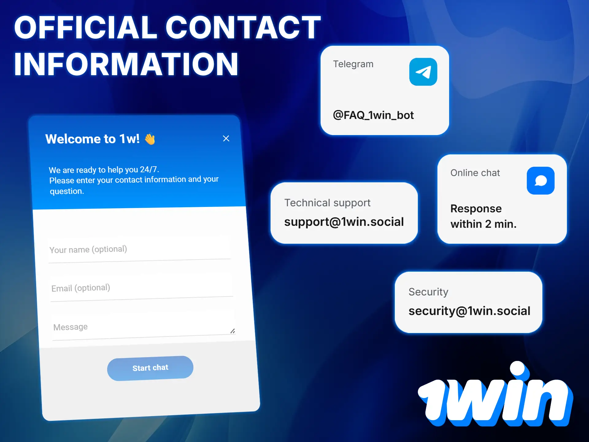 1Win offers a variety of fast and convenient ways to get in touch.