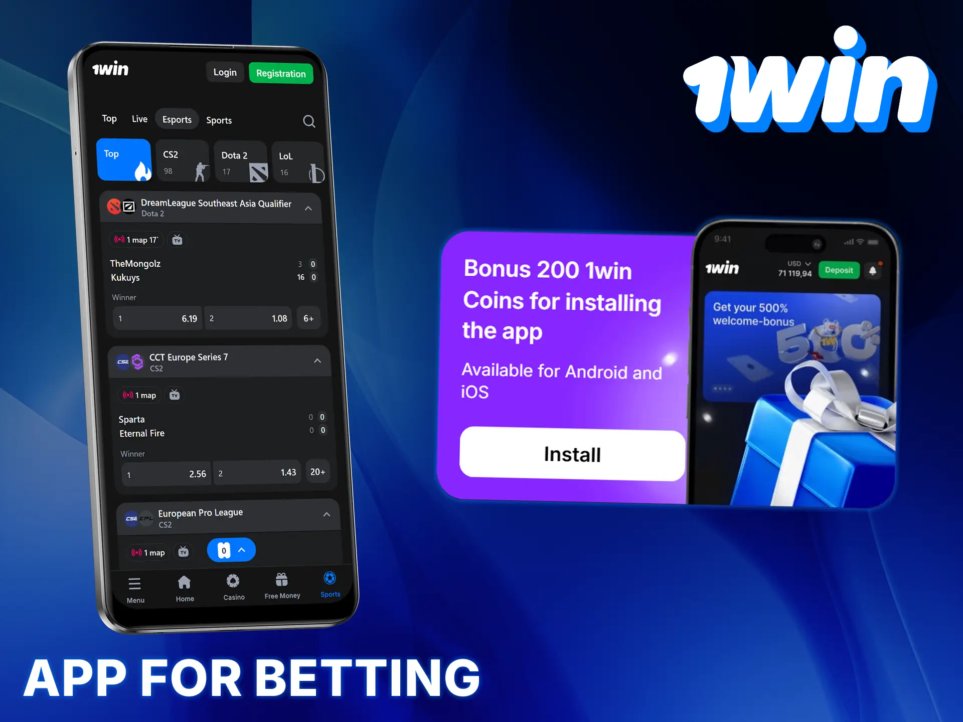 Place bets on esports quickly and easily in the 1Win app.