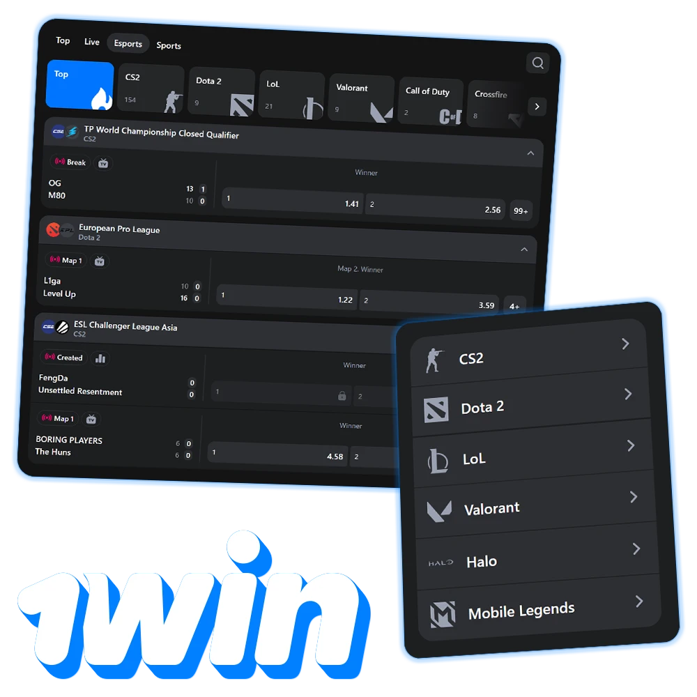 Enjoy betting on the most popular eSports disciplines at 1Win.