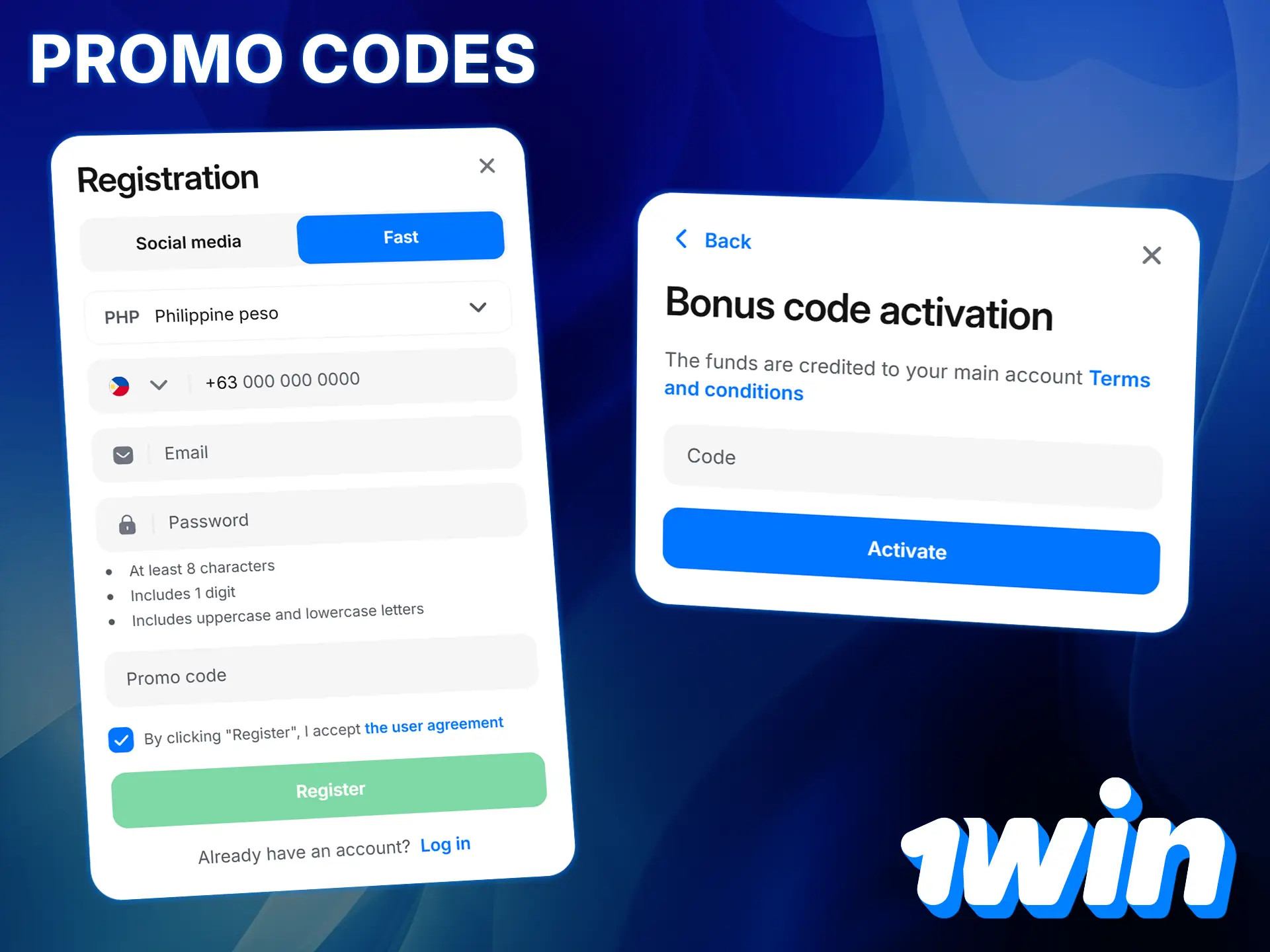 Claim your esports betting bonuses by using promo codes on 1Win.