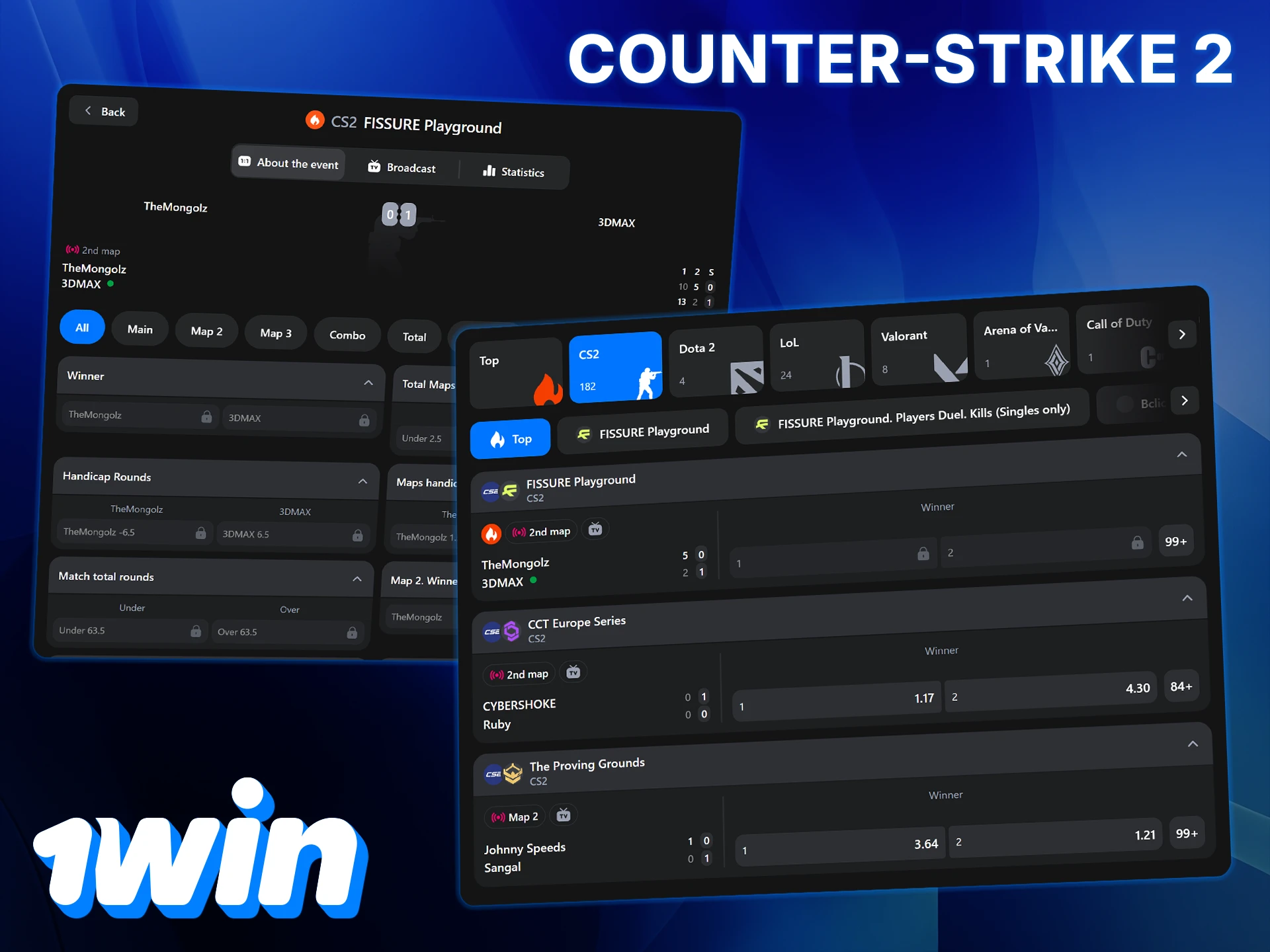 At 1Win, you can place bets on the most popular CS2 events.