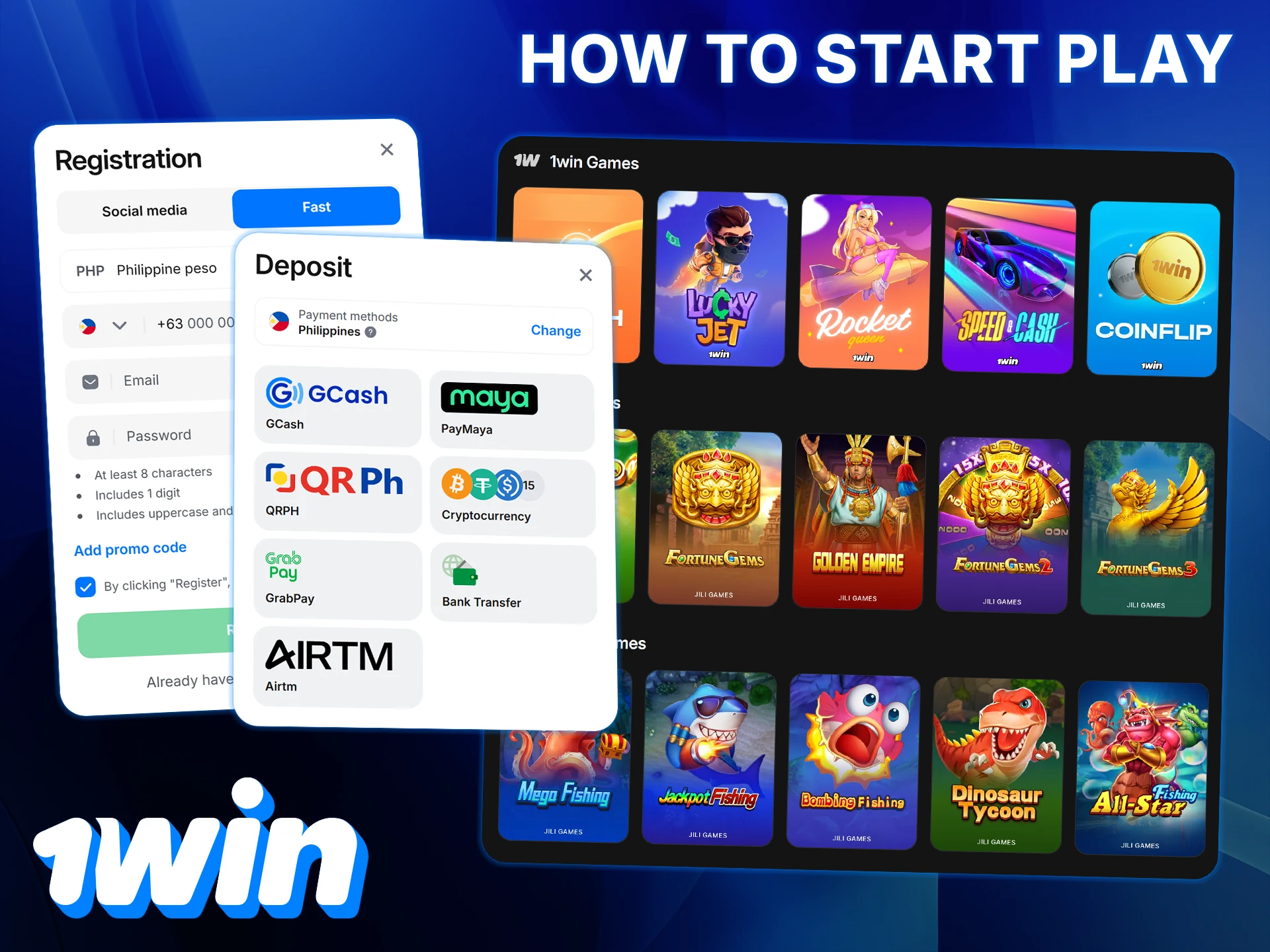 Create and fund your 1Win account to start playing casino games and placing bets.
