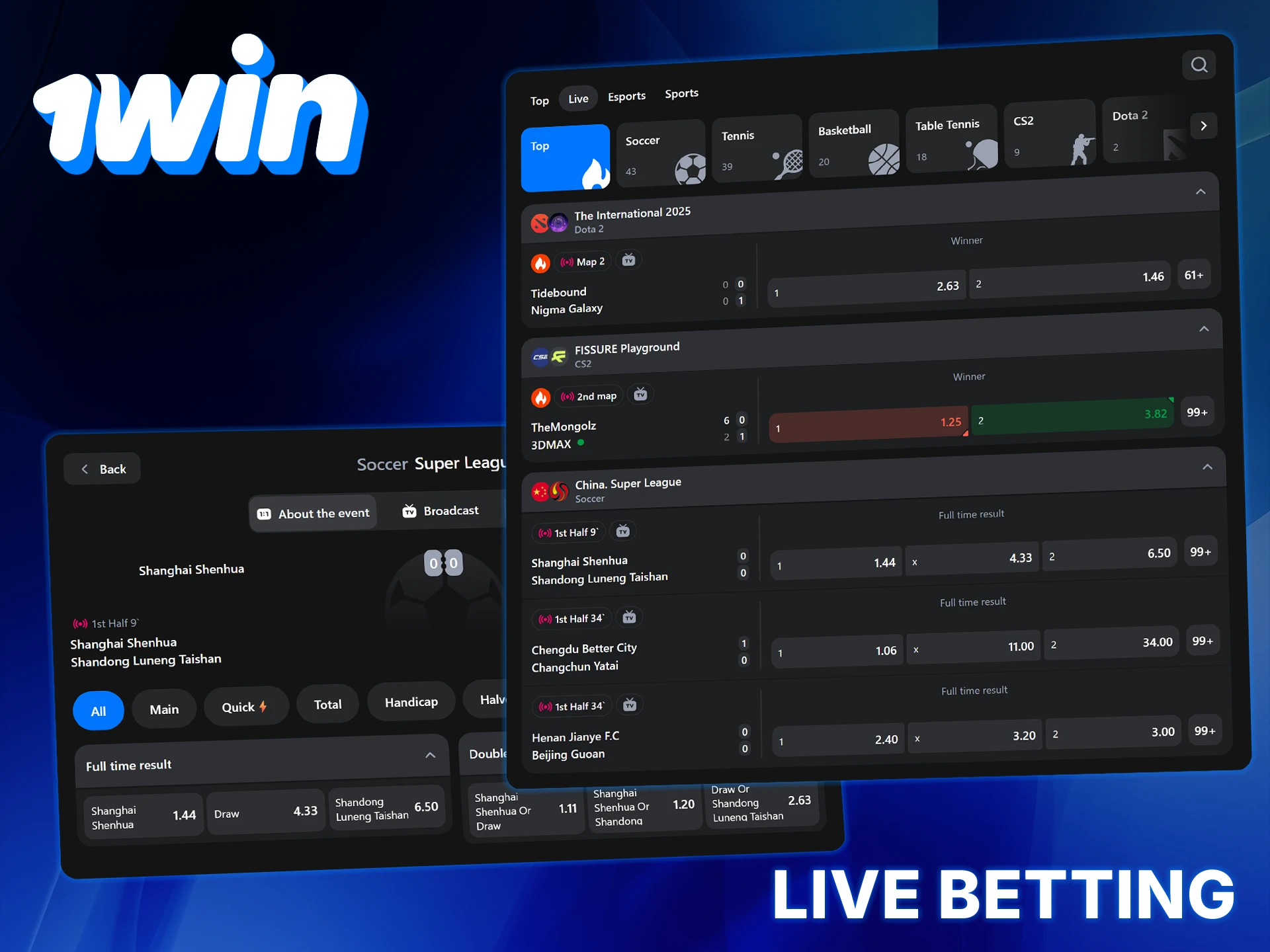 Place your bets and watch the matches live on 1Win.