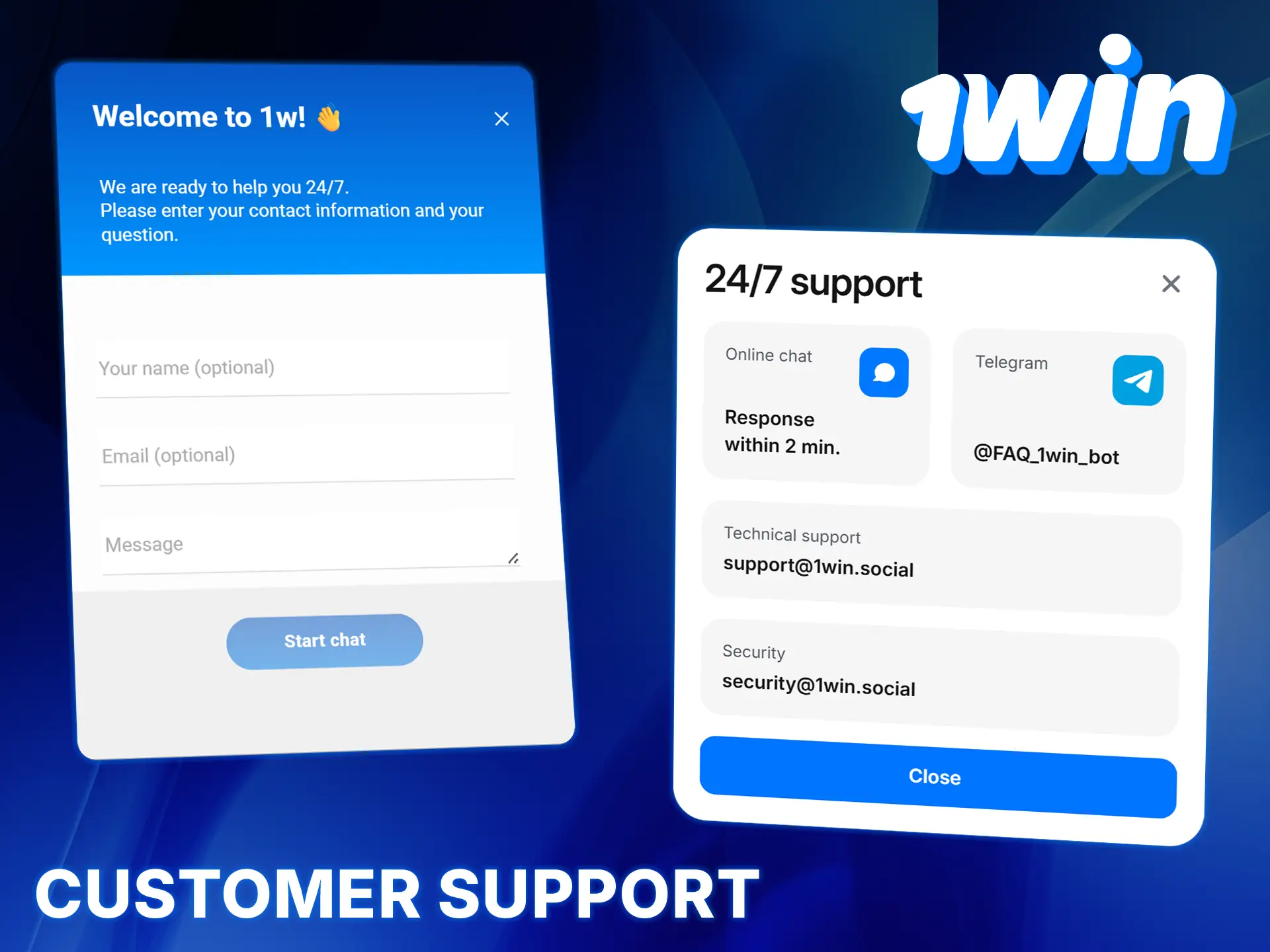 1Win support team can help with payments via live chat or email.