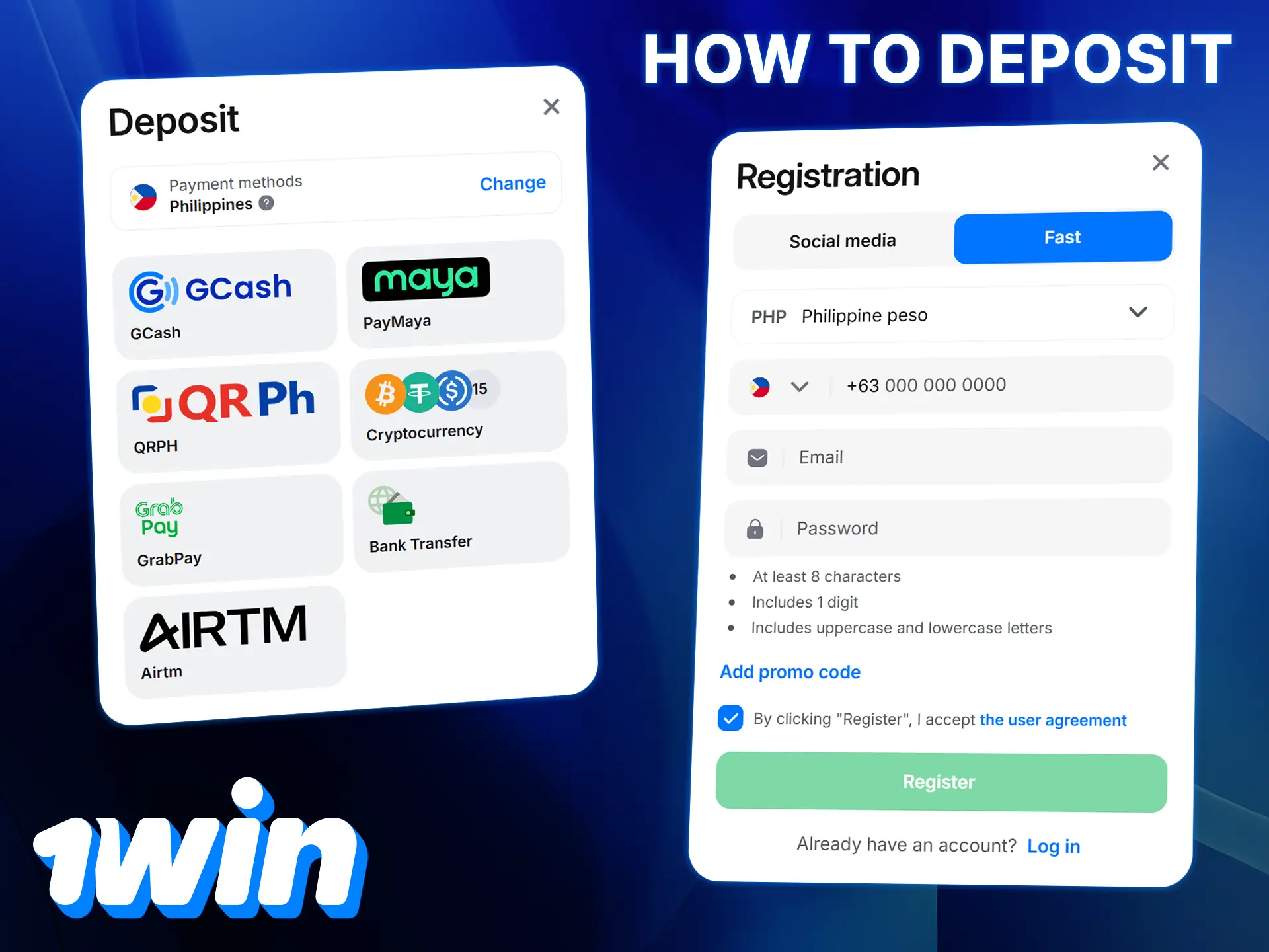 Top up your 1Win account using fast and secure payment methods.