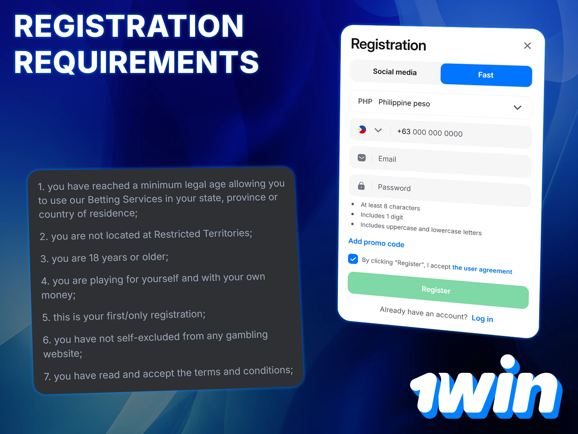 To create a 1Win account, you must comply with the platform's rules.