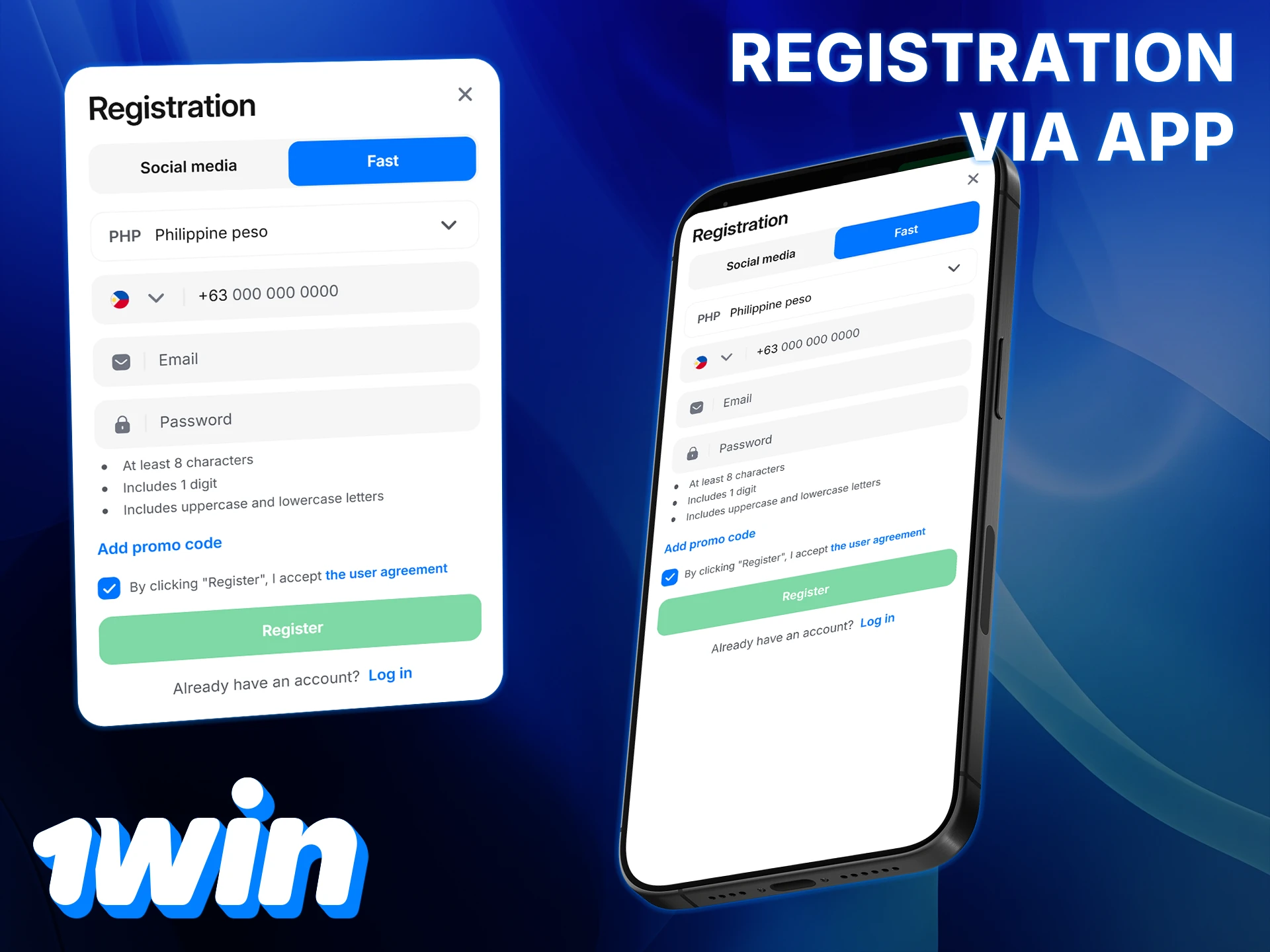Register and manage your account directly through the 1Win app.