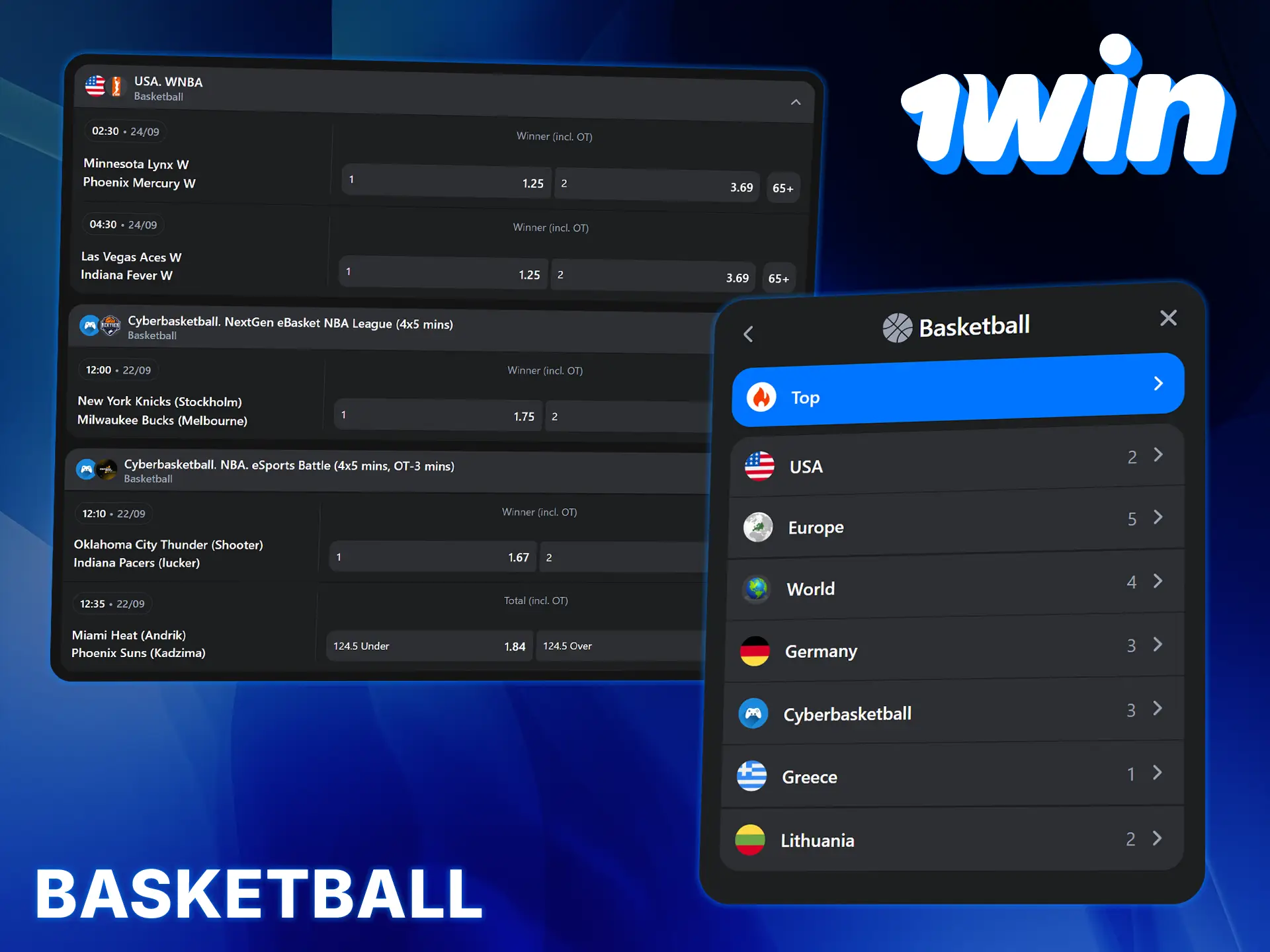 Basketball fans can place bets on global and local leagues at 1Win.