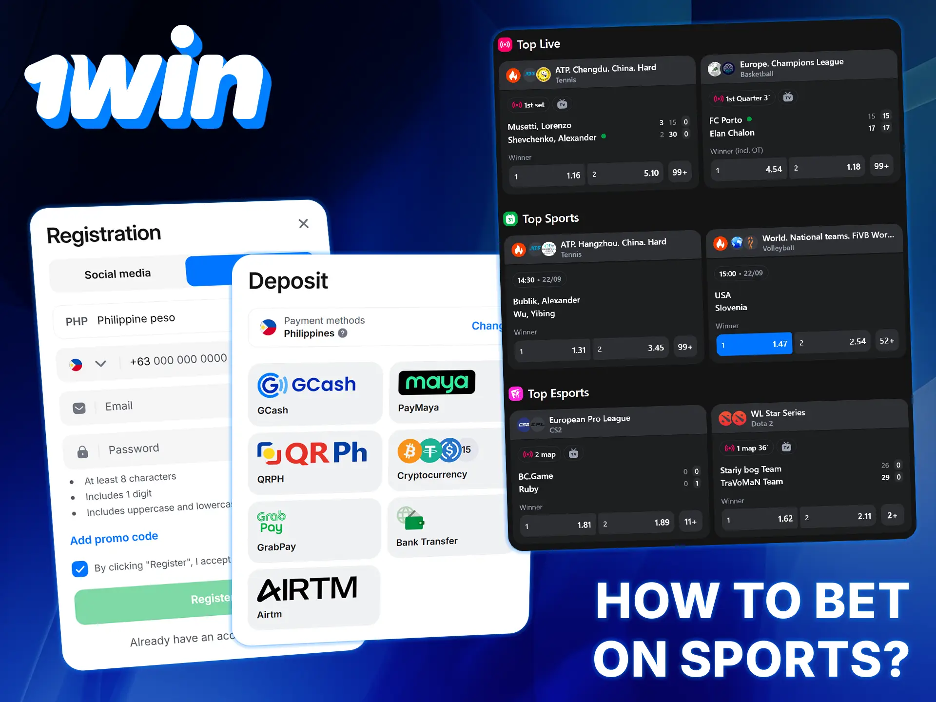Register, deposit, choose a sport and start betting on 1Win.