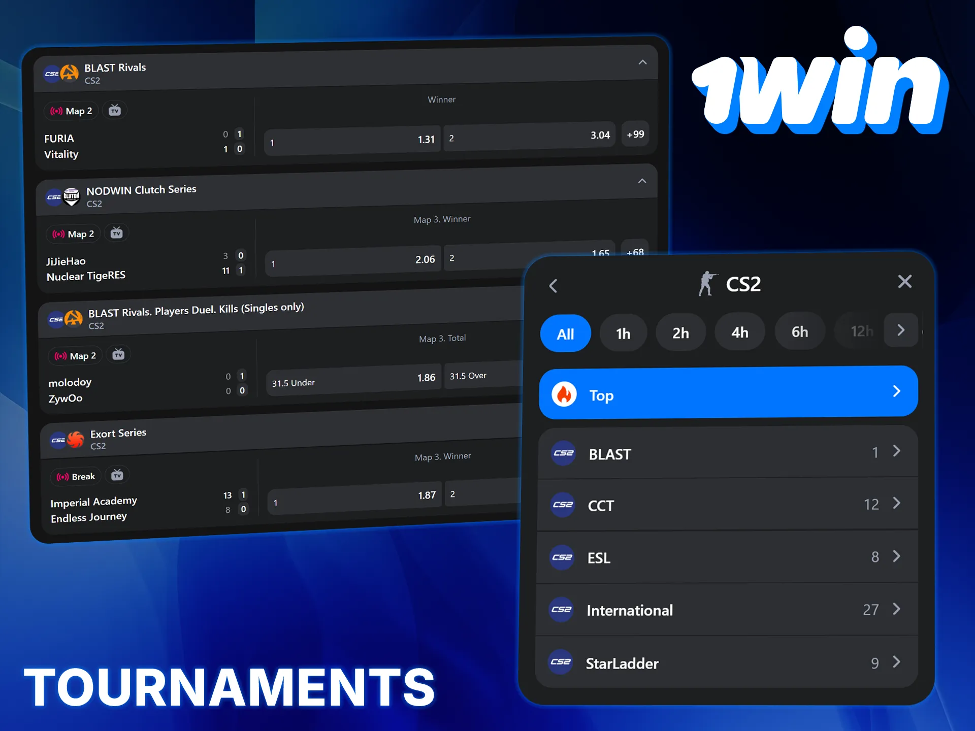 Place your bets on the best CS2 tournaments at 1win.