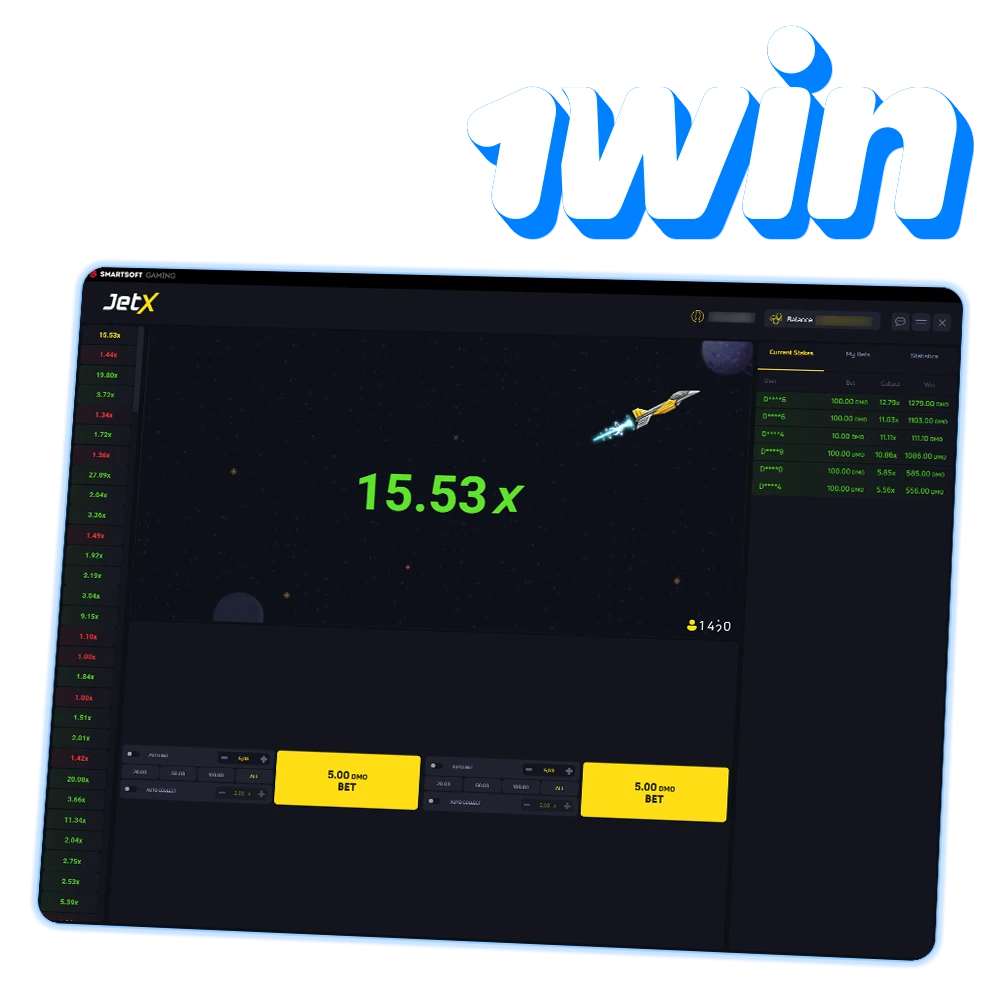 Play the exciting crash game JetX at 1win.