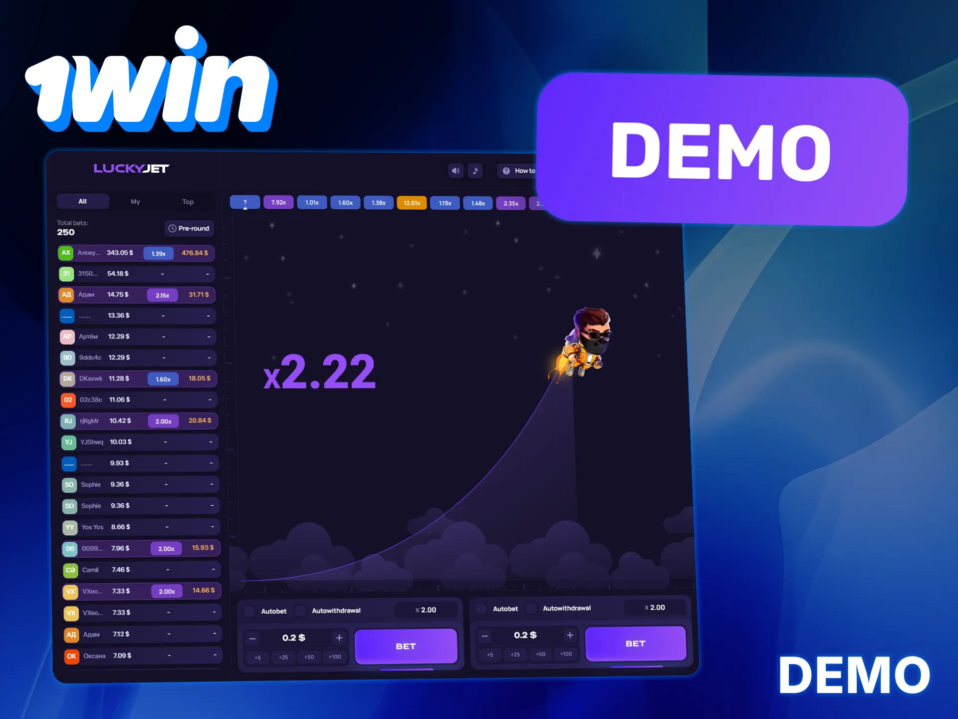 Try the free Lucky Jet demo at 1win to learn strategies.