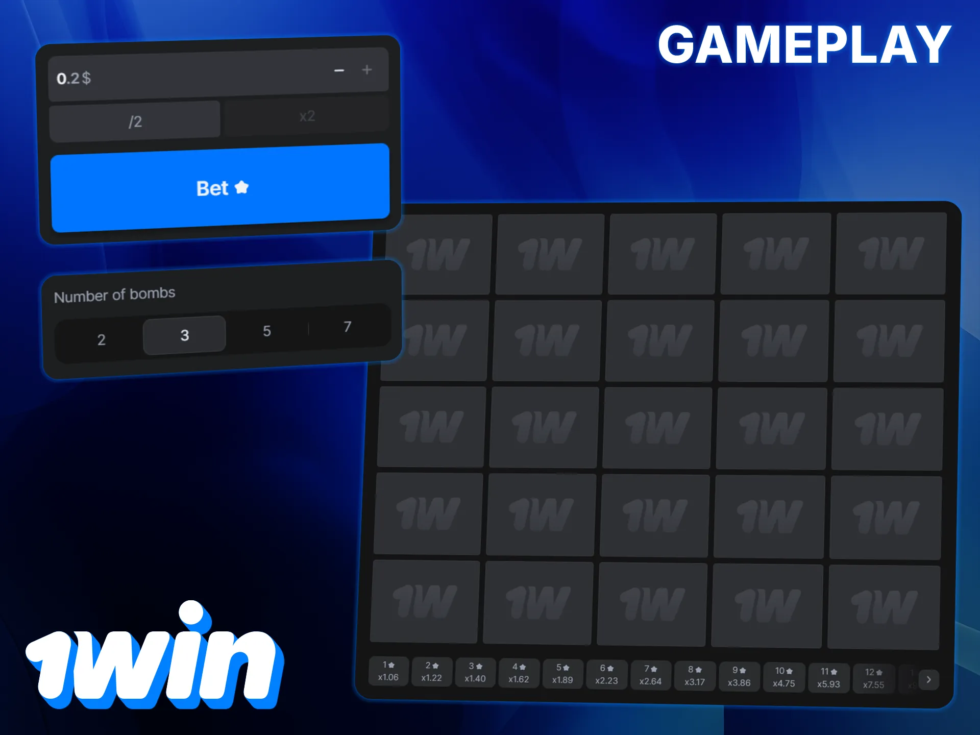 Open cells and defuse bombs to win at Mines on 1win.