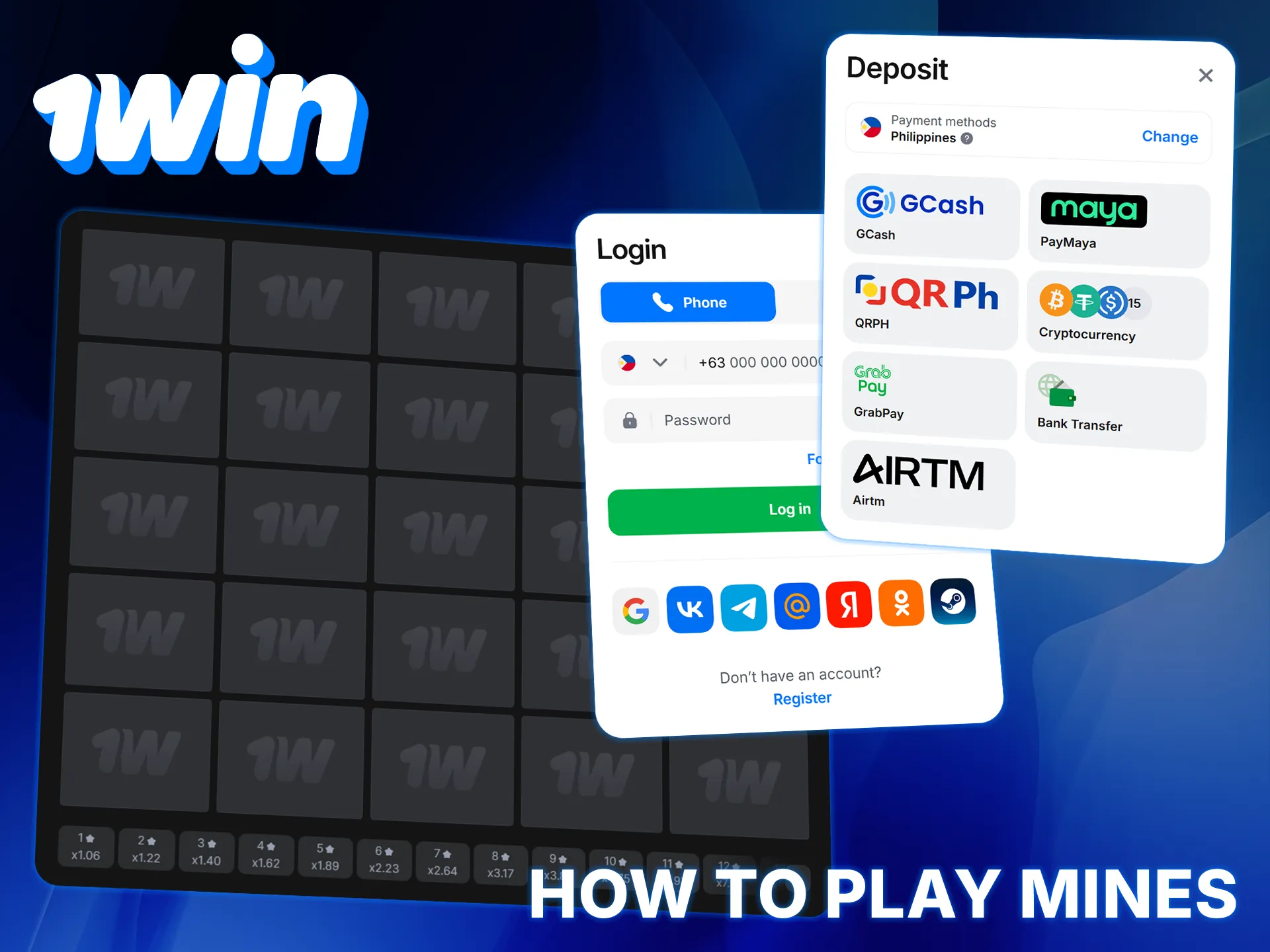 Create and top up your 1win account to start playing Mines.