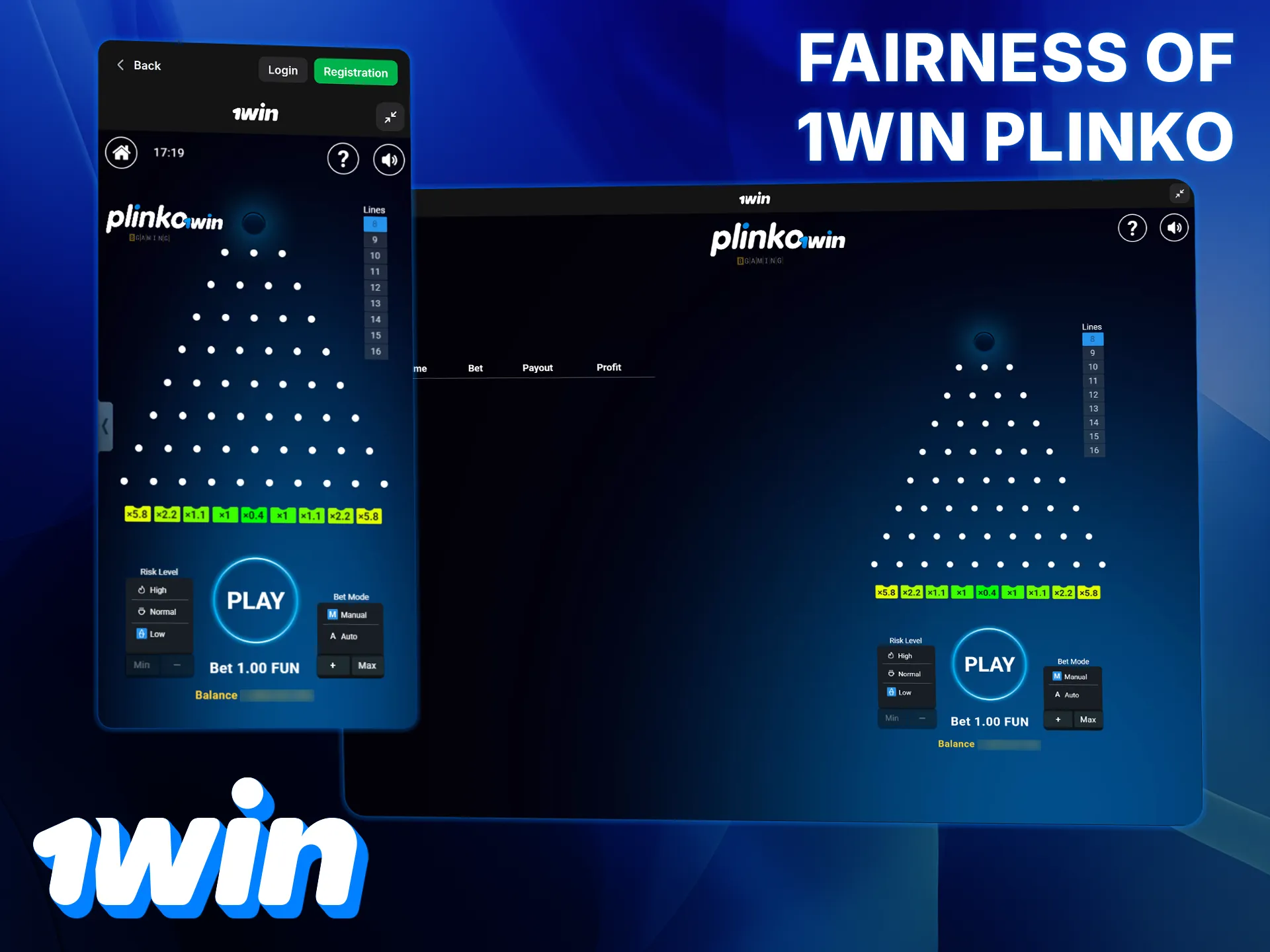RNG certification guarantees the fairness of 1win Plinko.