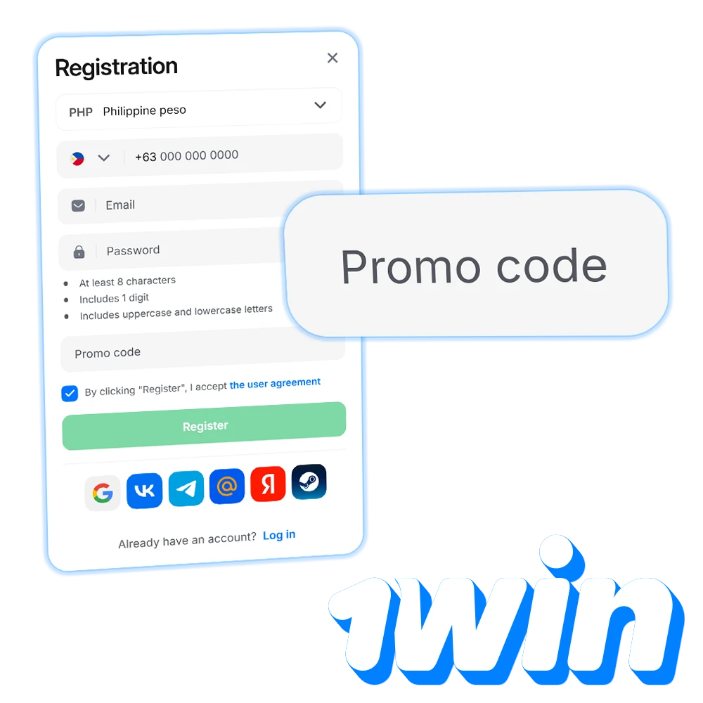 Activate the promo code to receive a welcome bonus from 1win.