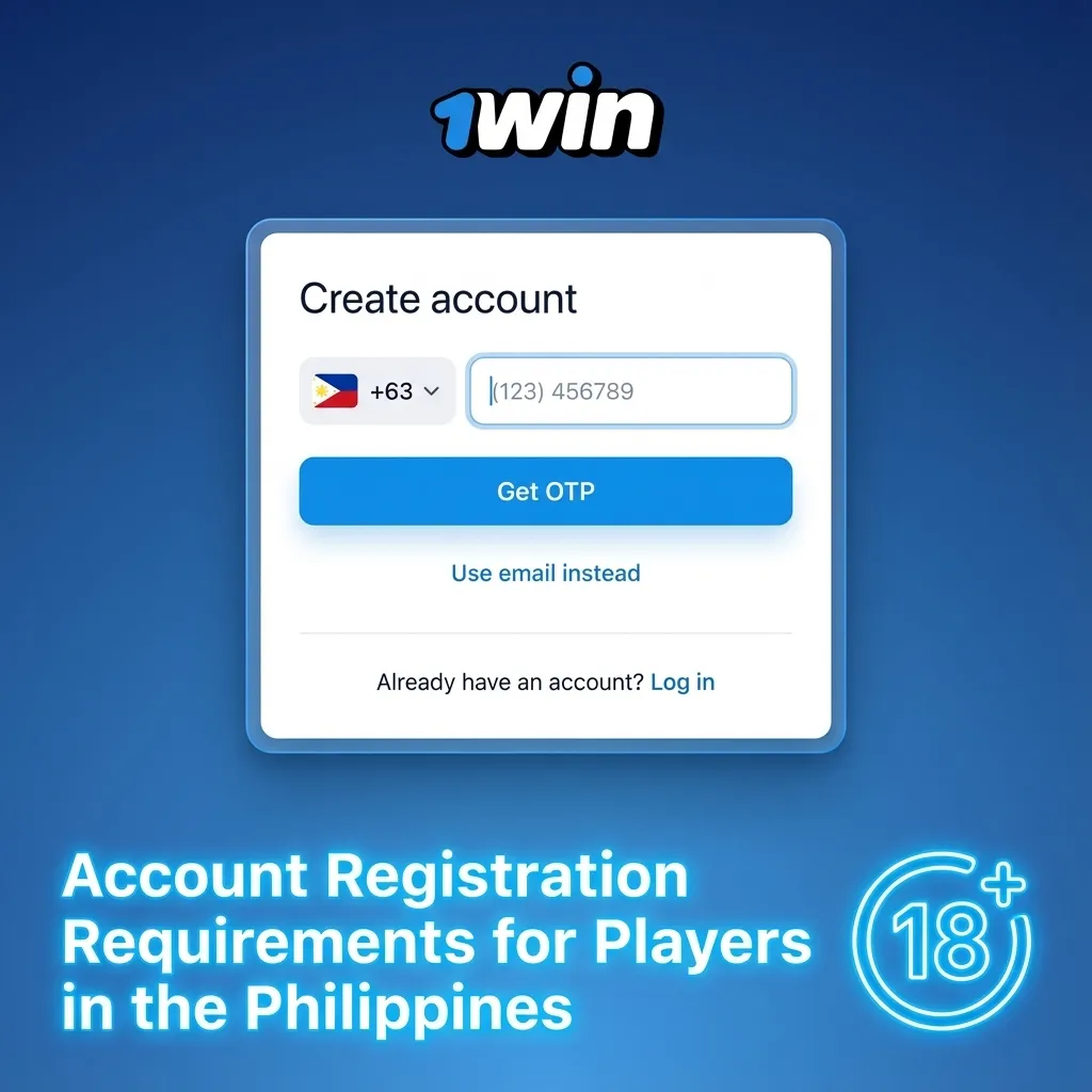 Infographic on 1win Philippines registration rules: age 21+, real personal data, one account, allowed region, personal payment methods