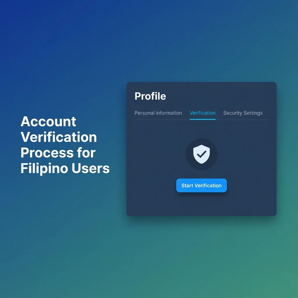 Illustrated checklist showing Filipino user completing online account verification steps with ID and proof of address documents