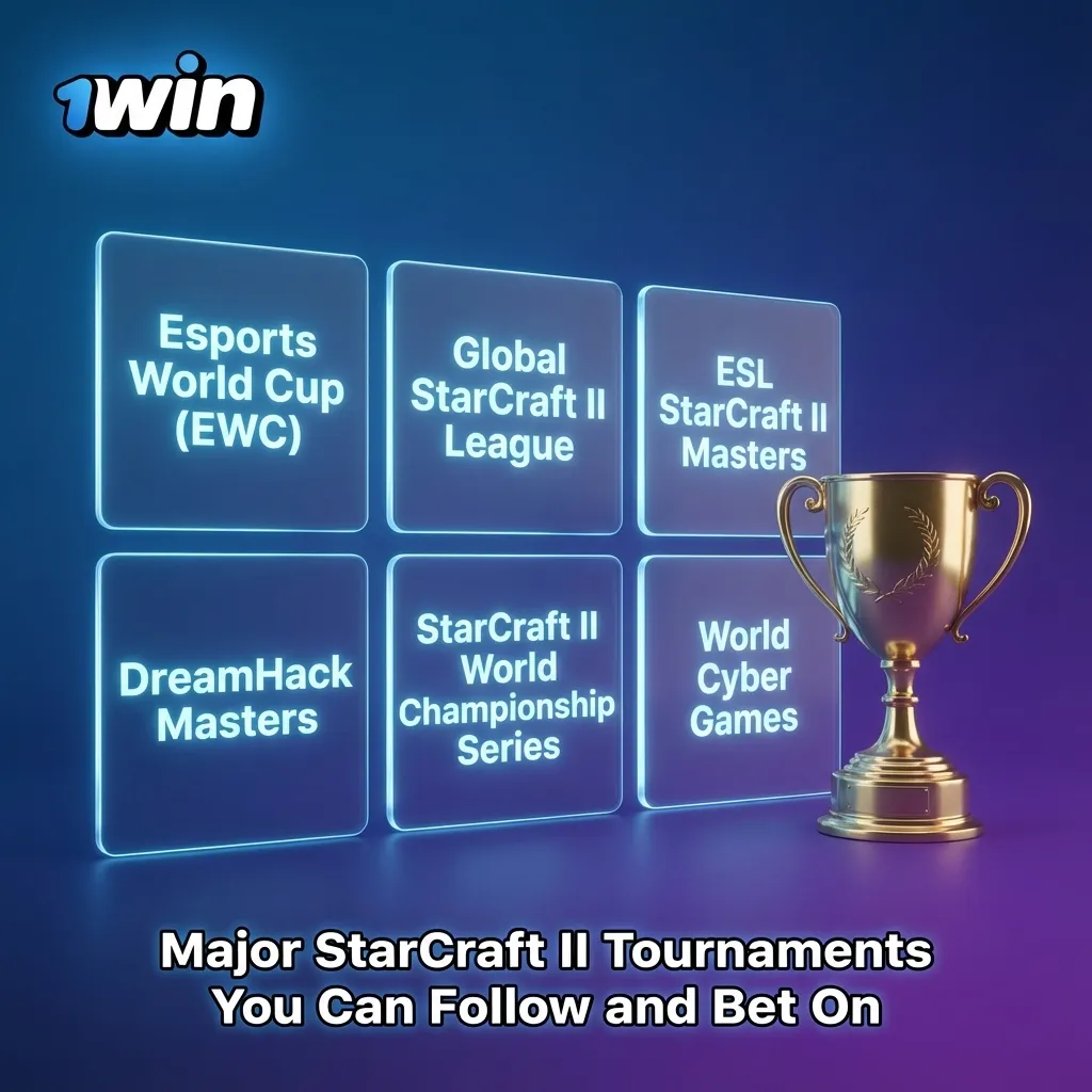 StarCraft II tournament betting banner with Terran, Zerg, Protoss themes and 1win logo for Philippines bettors