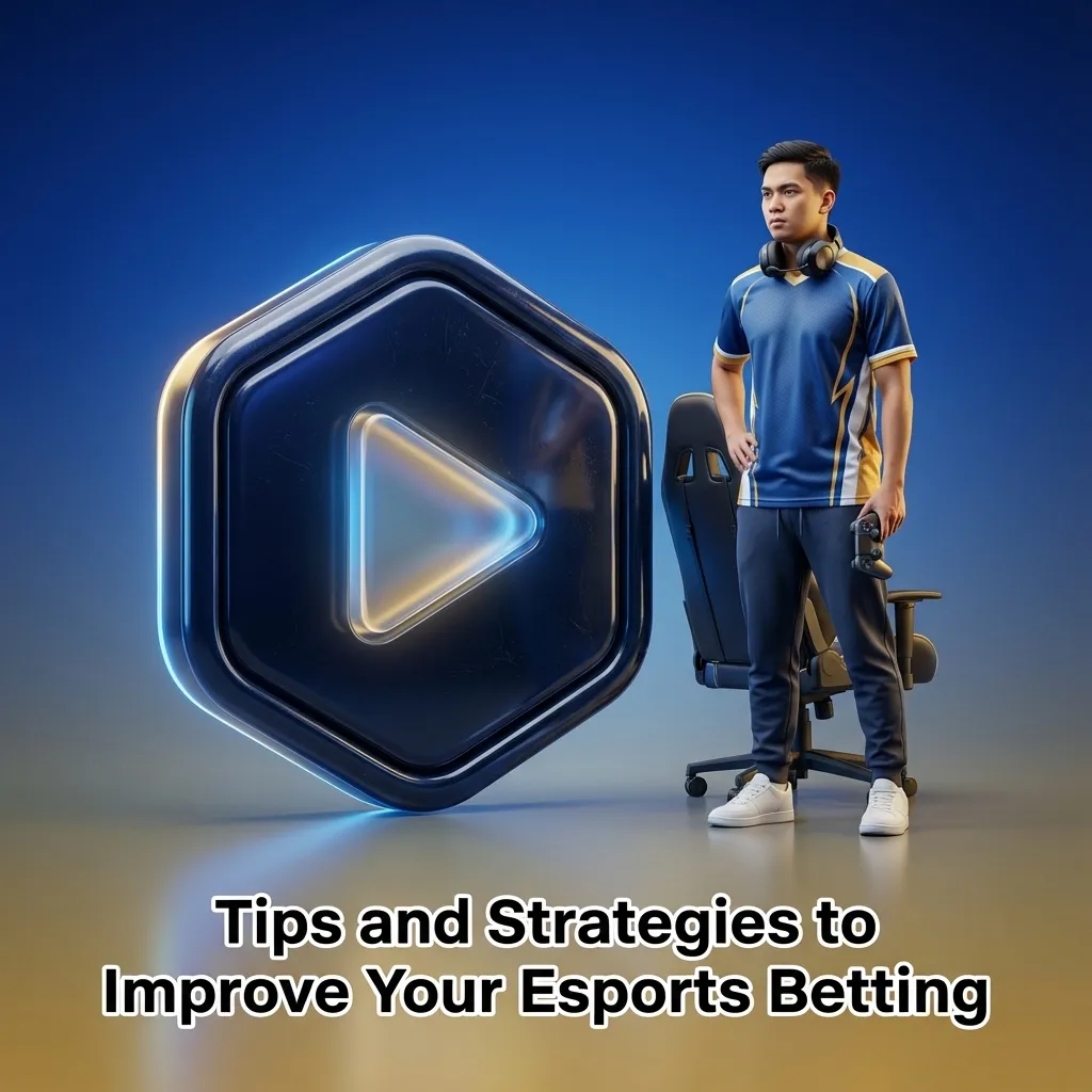 Infographic of esports betting tips, showing bankroll management, stats research and focusing on specific games like Dota 2 and Valorant