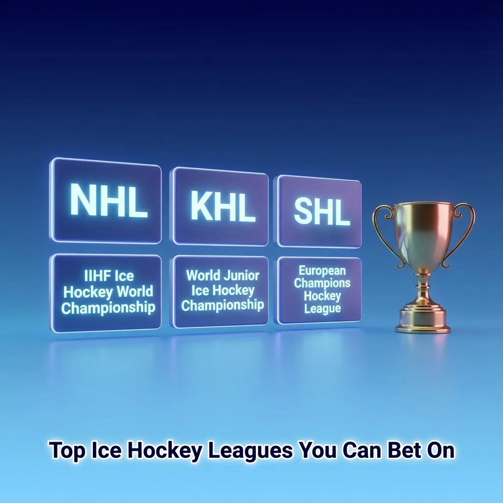 Graphic listing top ice hockey leagues and tournaments worldwide that bettors can wager on throughout the year