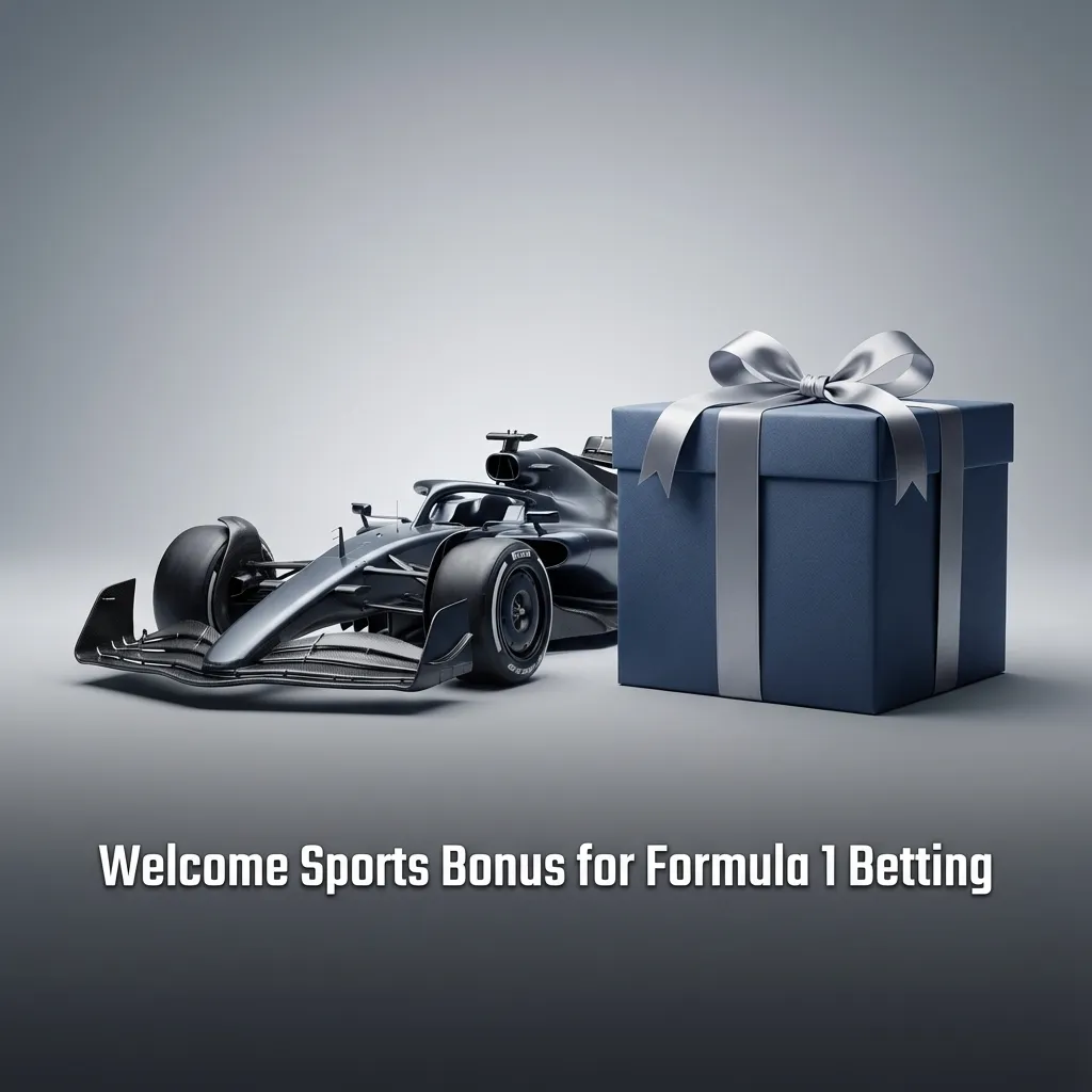 Banner showing a “Welcome Sports Bonus” for new Formula 1 betting users with cars racing on a track