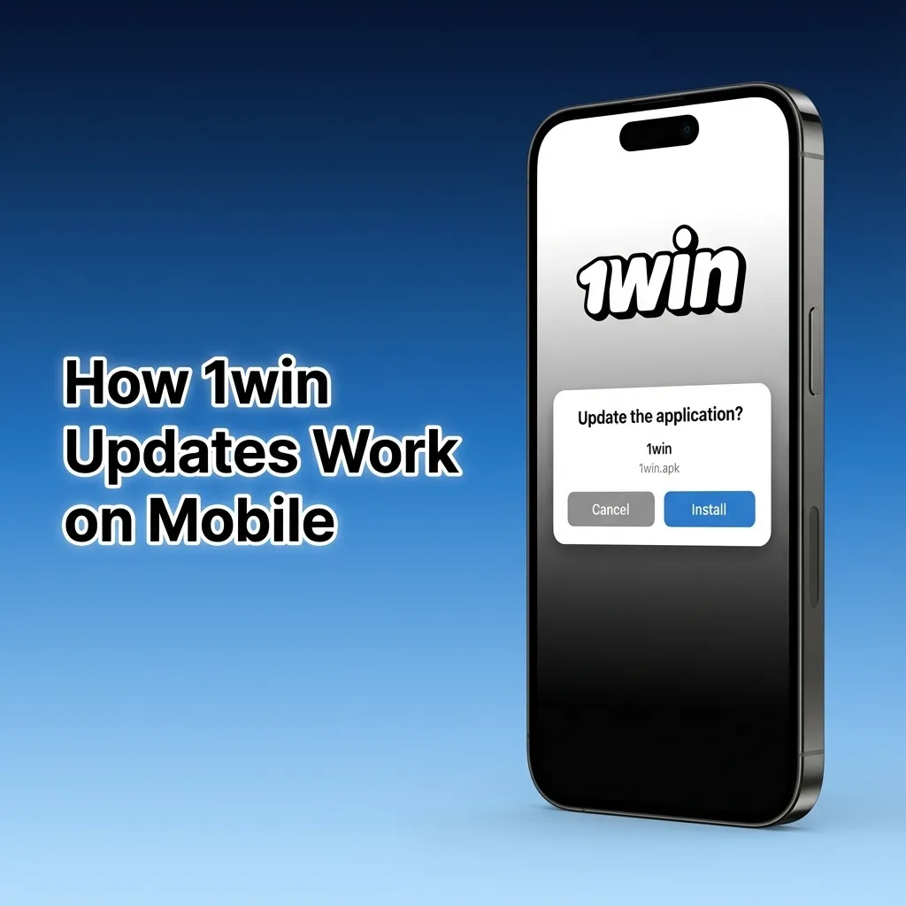 Illustration of 1win mobile site updating automatically without APK downloads, highlighting storage saving and always-current features