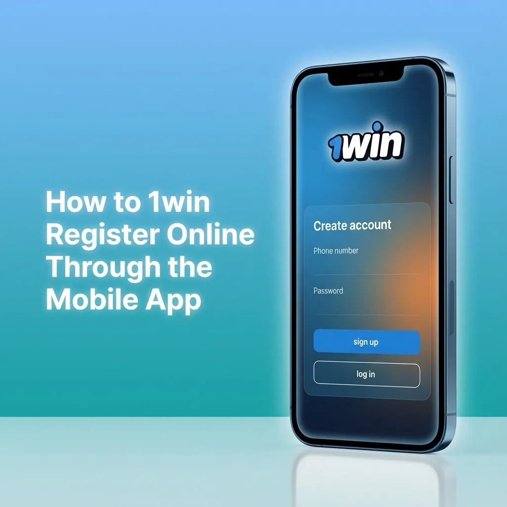 Smartphone displaying the 1win app registration steps with options for phone, email, one-click, and social sign-up