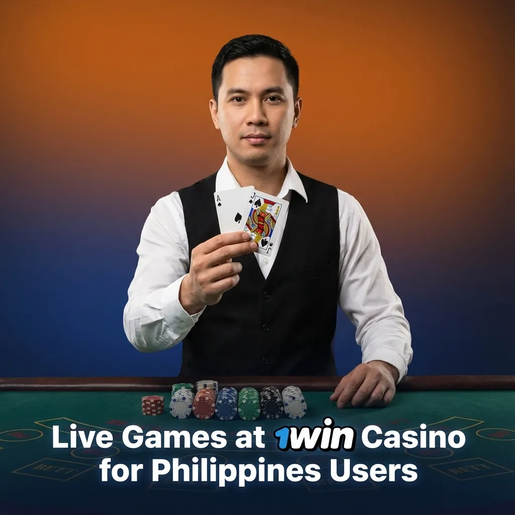 Live dealer casino lobby at 1win showing roulette, baccarat, blackjack, poker, and game show tables for Philippines players