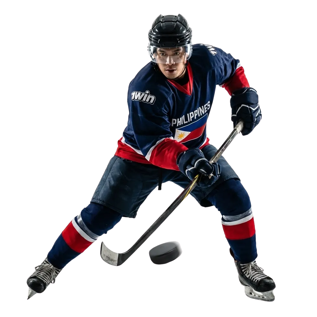 1win Philippines interface showing live ice hockey betting markets, odds, bet slip, and welcome bonus banner