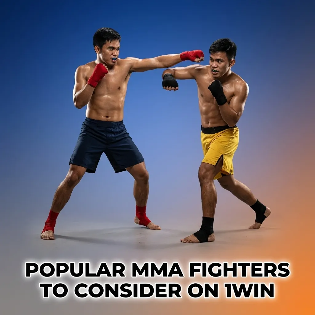 Graphic highlighting popular MMA fighters like McGregor, Adesanya, Usman and others to consider when betting on 1win