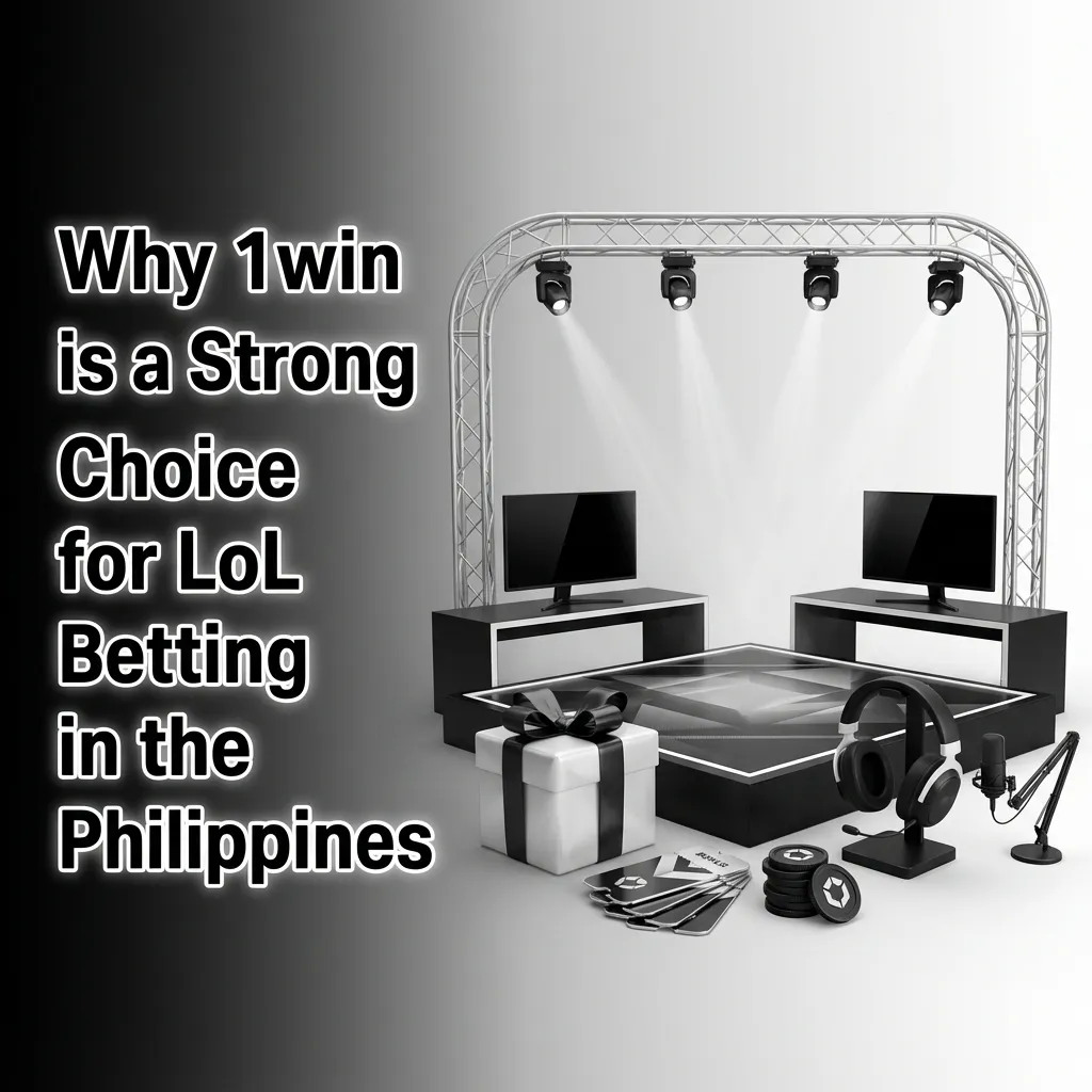 Philippines LoL esports betting graphic highlighting 1win odds, bonuses, mobile app, local payments, and 24/7 support