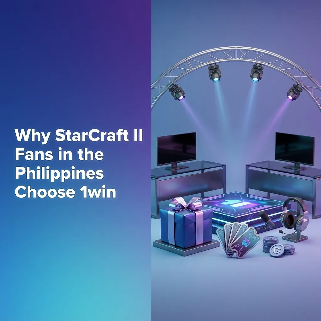 Promo banner: “Why StarCraft II Fans in the Philippines Choose 1win” with bonus, odds, mobile app, and local payments highlights